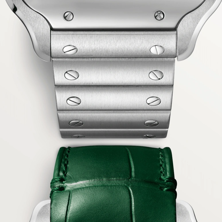 Cartier,Santos de Cartier 39.80mm,39.80mm,Stainless Steel,Silver,Green,Handwound,72hours,In-house Caliber,WHSA0028