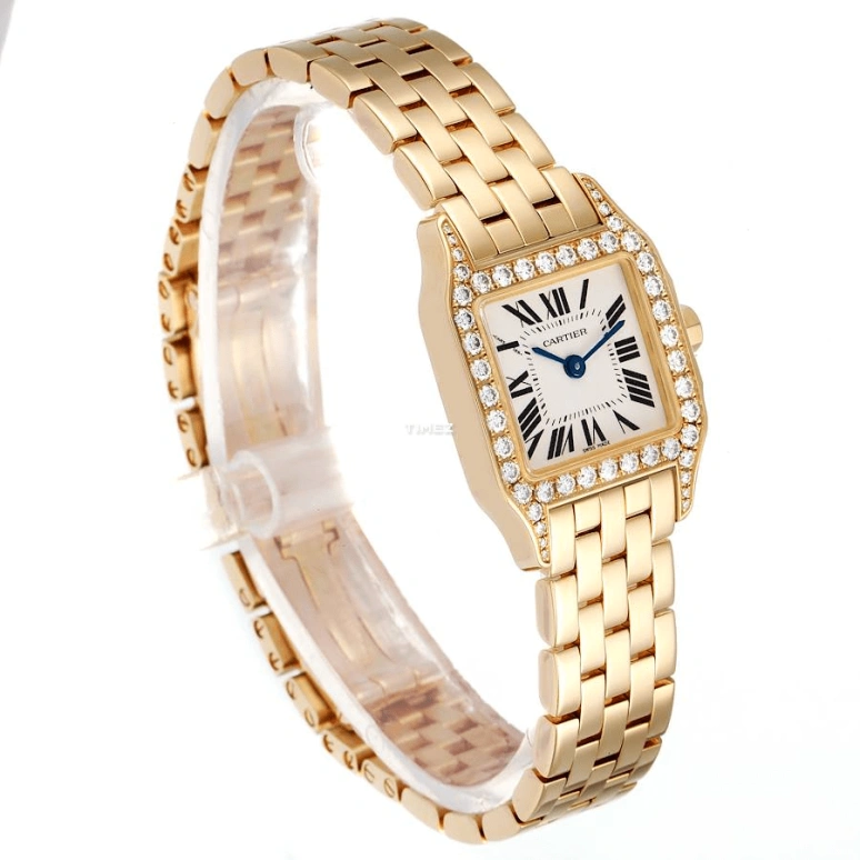 Cartier,Santos de Cartier 28.25x21.65mm,28.25x21.65mm,Yellow Gold,Silver,Quartz,In-house Caliber,Sapphire,Crystal Glass,WF9001Y7