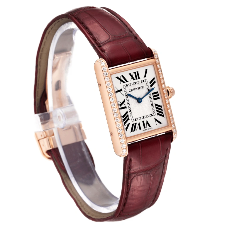 Cartier,Tank 33.70x25.50mm,33.70x25.50mm,Rose Gold,Silver,Handwound,In-house Caliber,Sapphire,Crystal Glass,WJTA0014