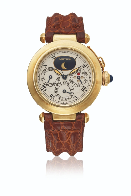 Cartier,Pasha de Cartier 38mm,38mm,Yellow Gold,Cream white,Quartz,Moonphase,Perpetual Calendar,Leap Year,Month,Sapphire,Round,30003