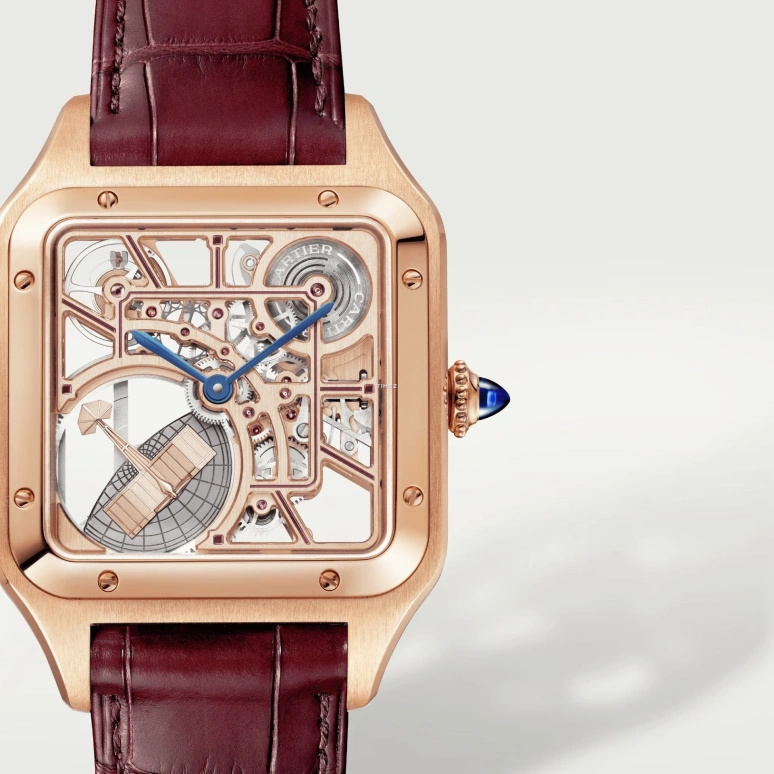 Cartier,Santos de Cartier 31.40x43.50mm,31.40x43.50mm,Rose Gold,Skeleton,Rose Gold,Automatic,Sapphire,Crystal Glass,Square,WHSA0030
