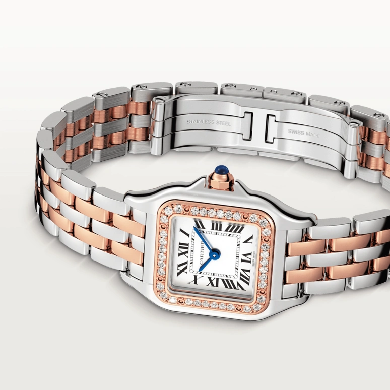 Cartier,Panthère de Cartier 22x30mm,22x30mm,Stainless Steel,Rose Gold,White,Quartz,Sapphire,Crystal Glass,Square,W3PN0006