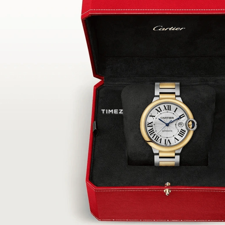 Cartier,Ballon Bleu de Cartier 42mm,42mm,Stainless Steel,Yellow Gold,Silver,Automatic,Day,42hours,W2BB0039