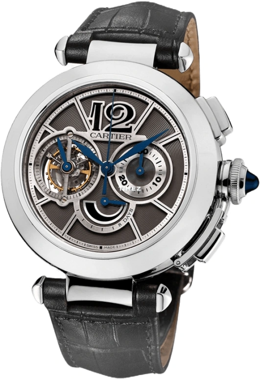 Cartier,Pasha de Cartier 46mm,46mm,White Gold,Grey,Handwound,Chronograph,Power Reserve Indicator,Tourbillon,W3030013
