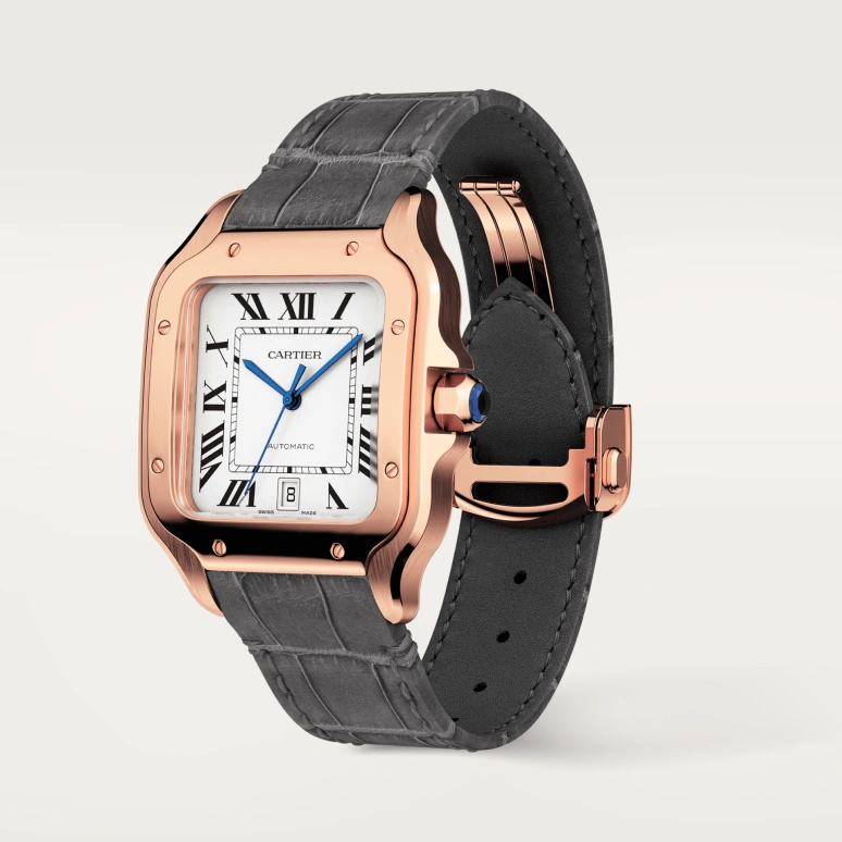 Cartier,Santos de Cartier 39.80x47.50mm,39.80x47.50mm,Rose Gold,Silver,Automatic,Day,42hours,WGSA0019