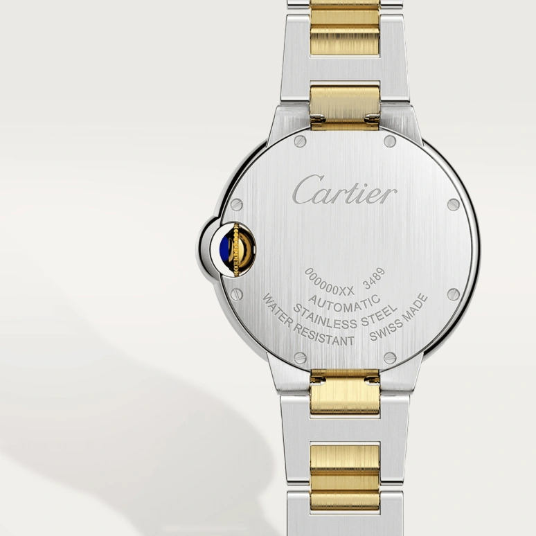 Cartier,Ballon Bleu de Cartier 33mm,33mm,Stainless Steel,Yellow Gold,Silver,Automatic,Sapphire,Crystal Glass,Round,W2BB0029