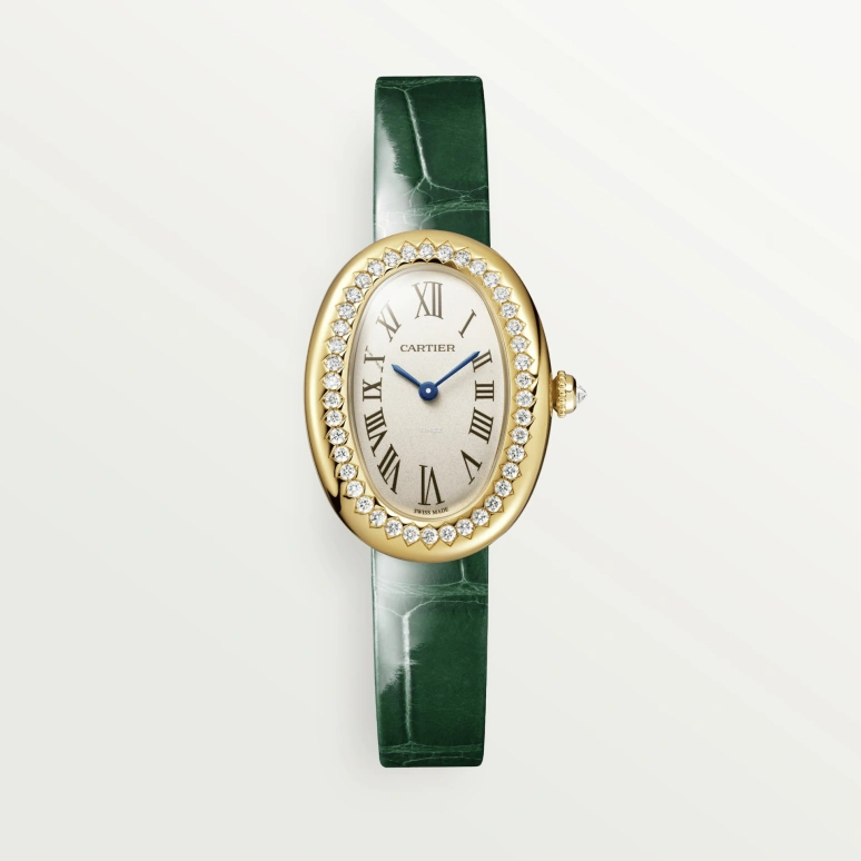 Cartier,Baignoire 31.40x23.09mm,31.40x23.09mm,Yellow Gold,Silver,Quartz,Sapphire,Crystal Glass,Oval,WJBA0038
