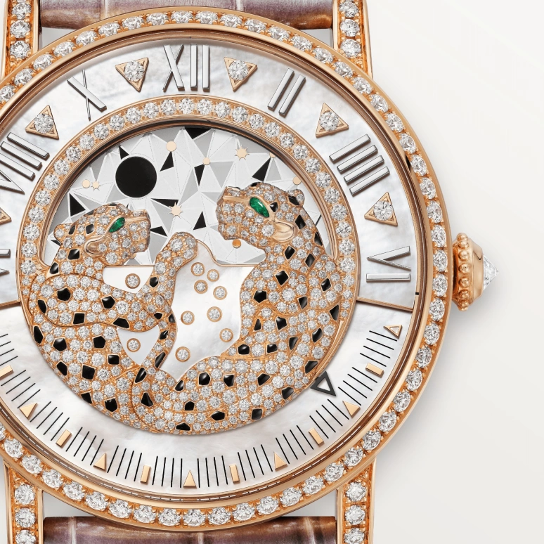 Cartier,Panthère de Cartier 40mm,40mm,Rose Gold,Rose Gold,Silver,Handwound,Retrograde,Day / Night Indication,HPI01520