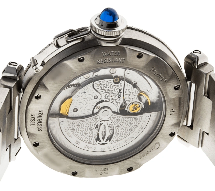 Cartier,Pasha de Cartier 38mm,38mm,Stainless Steel,Silver,Automatic,Day,Sapphire,Crystal Glass,W31059H3
