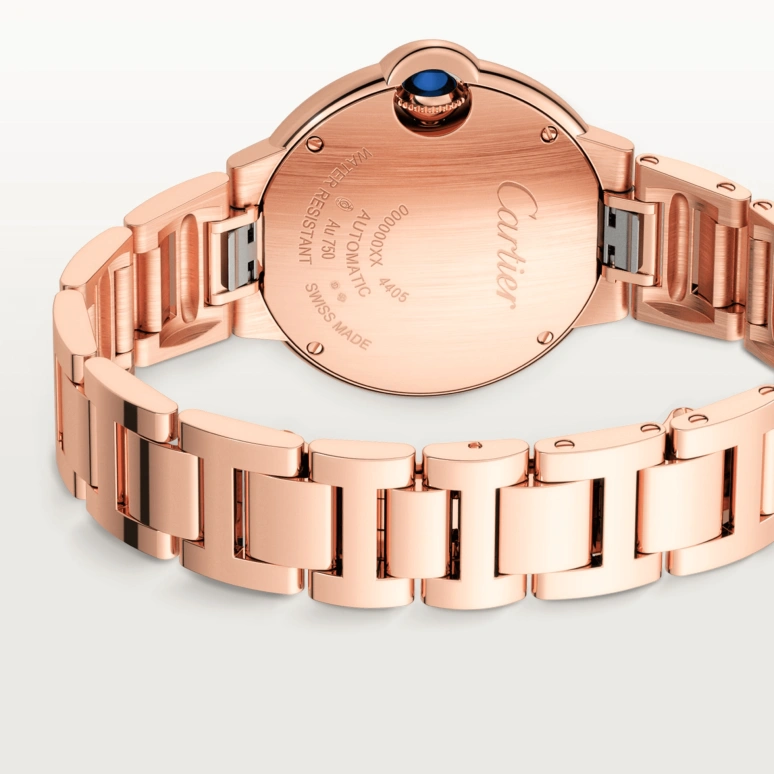 Cartier,Ballon Bleu de Cartier 33mm,33mm,Rose Gold,Silver,Automatic,Sapphire,Crystal Glass,Round,WGBB0054