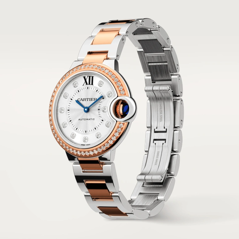 Cartier,Ballon Bleu de Cartier 33mm,33mm,Stainless Steel,Rose Gold,Silver,Automatic,In-house Caliber,Sapphire,Crystal Glass,W3BB0023