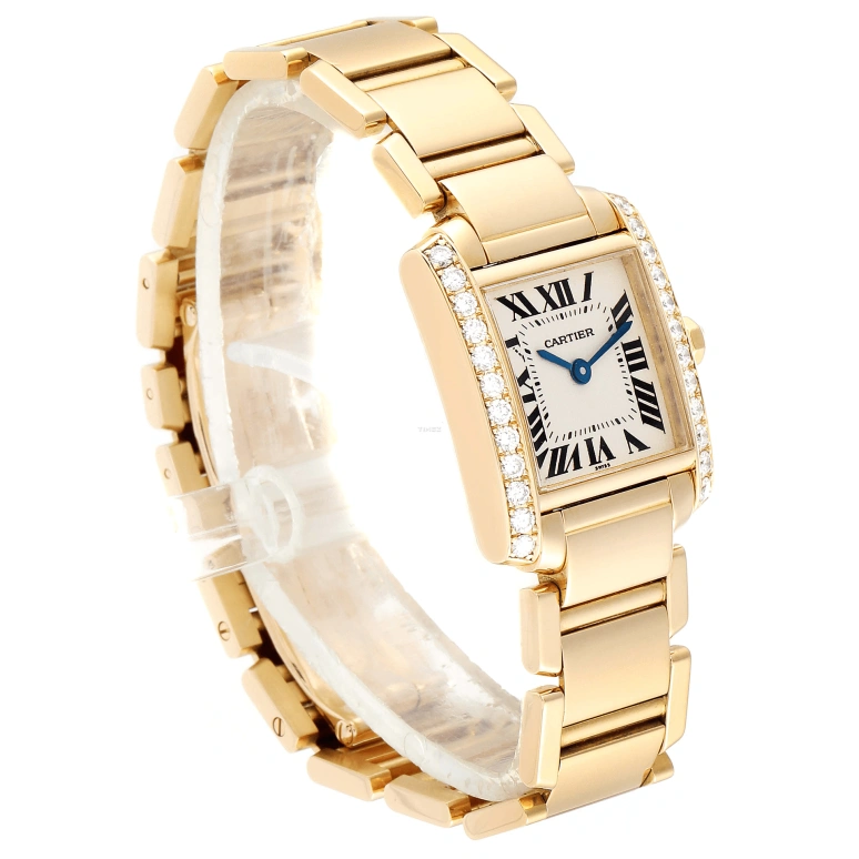 Cartier,Tank 25x20mm,25x20mm,Yellow Gold,Silver,Quartz,In-house Caliber,Sapphire,Crystal Glass,WE1001R8