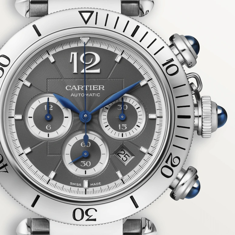 Cartier,Pasha de Cartier 41mm,41mm,Stainless Steel,Grey,Automatic,Chronograph,Day,WSPA0027