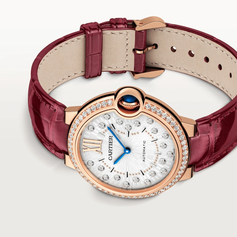 Cartier,Ballon Bleu de Cartier 36mm,36mm,Rose Gold,Silver,Automatic,Sapphire,Crystal Glass,Round,WJBB0081