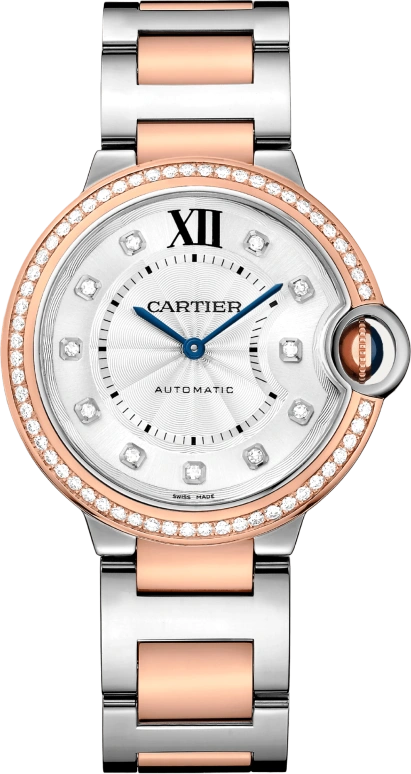 Cartier,Ballon Bleu de Cartier 36mm,36mm,Stainless Steel,Rose Gold,Silver,Automatic,Sapphire,Crystal Glass,Round,W3BB0024