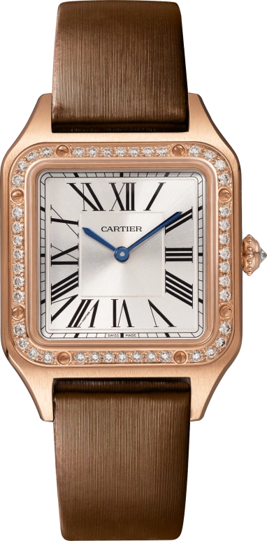 Cartier,Santos de Cartier 38x27.50mm,38x27.50mm,Rose Gold,Silver,Quartz,Sapphire,Crystal Glass,Square,WJSA0019