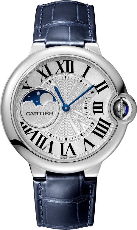 Cartier,Ballon Bleu de Cartier 37.60mm,37.60mm,Stainless Steel,Silver,Automatic,Moonphase,Sapphire,Crystal Glass,WSBB0029