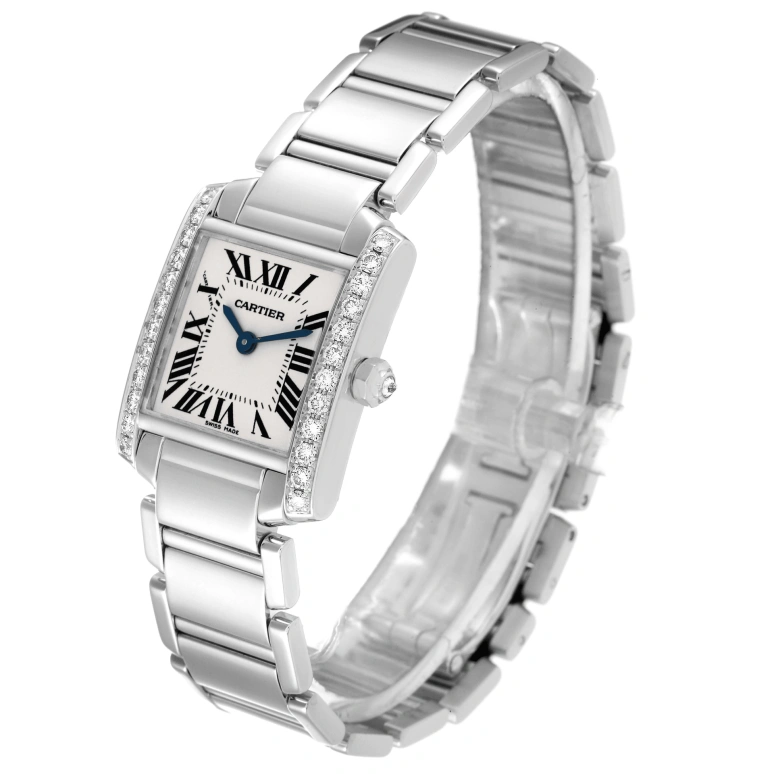 Cartier,Tank 25.35x20.30mm,25.35x20.30mm,White Gold,Silver,Quartz,Sapphire,Crystal Glass,Square,WE1002S3