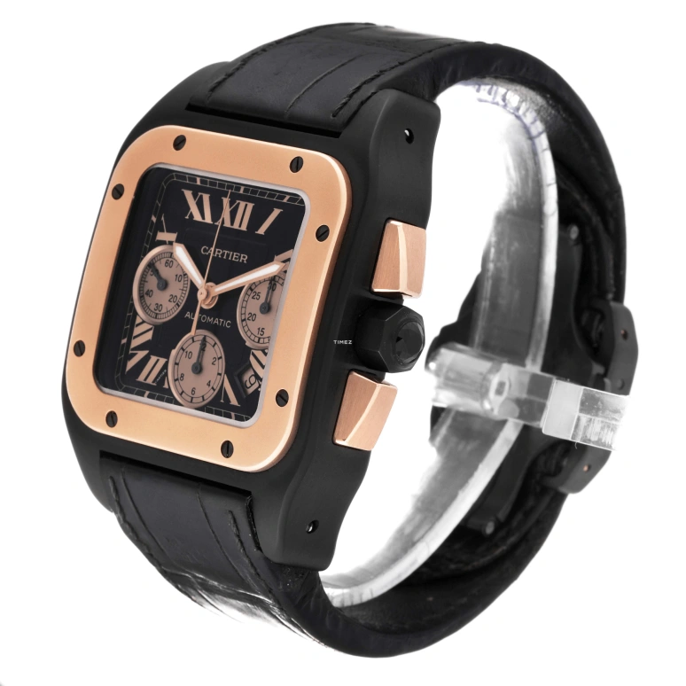 Cartier,Santos de Cartier 46.65x41.65mm,46.65x41.65mm,Rose Gold,Stainless Steel,Titanium Gold,Black,Automatic,Chronograph,Day,W2020004