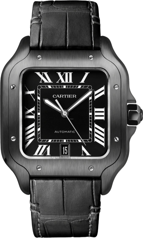 Cartier,Santos de Cartier 39.80mm,39.80mm,Stainless Steel,Black,Automatic,Day,42hours,WSSA0039