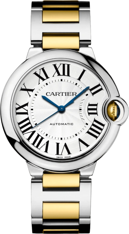 Cartier,Ballon Bleu de Cartier 36mm,36mm,Stainless Steel,Yellow Gold,Silver,Automatic,Sapphire,Crystal Glass,Round,W2BB0030