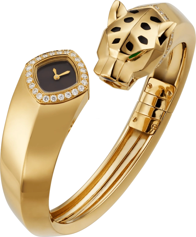 Cartier,Panthère de Cartier 18mm,18mm,Yellow Gold,Black,Quartz,Sapphire,Crystal Glass,Other,HPI01341