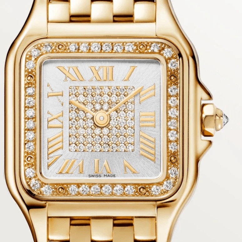 Cartier,Panthère de Cartier 30.30x22mm,30.30x22mm,Yellow Gold,Silver,Quartz,Sapphire,Crystal Glass,Square,WJPN0042