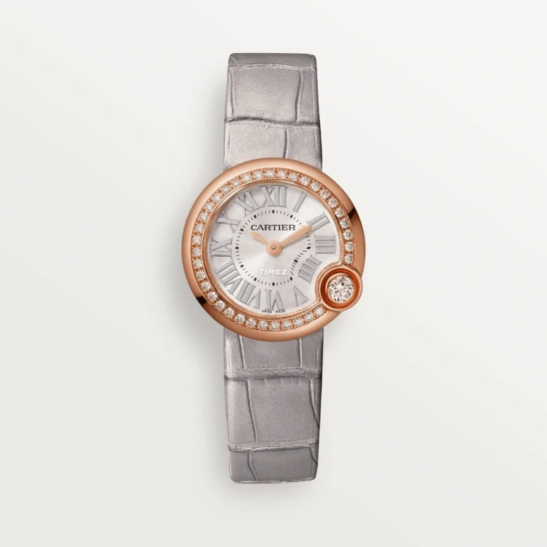 Cartier,Ballon Blanc de Cartier 26mm,26mm,Rose Gold,Silver,Quartz,Sapphire,Crystal Glass,Round,WJBL0006
