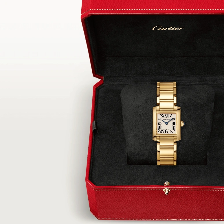 Cartier,Tank 25x20mm,25x20mm,Yellow Gold,Silver,Quartz,Sapphire,Crystal Glass,Square,WGTA0031
