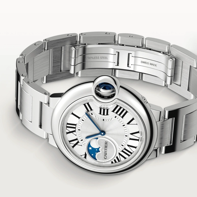 Cartier,Ballon Bleu de Cartier 37mm,37mm,Stainless Steel,Silver,Automatic,Moonphase,Sapphire,Crystal Glass,WSBB0050