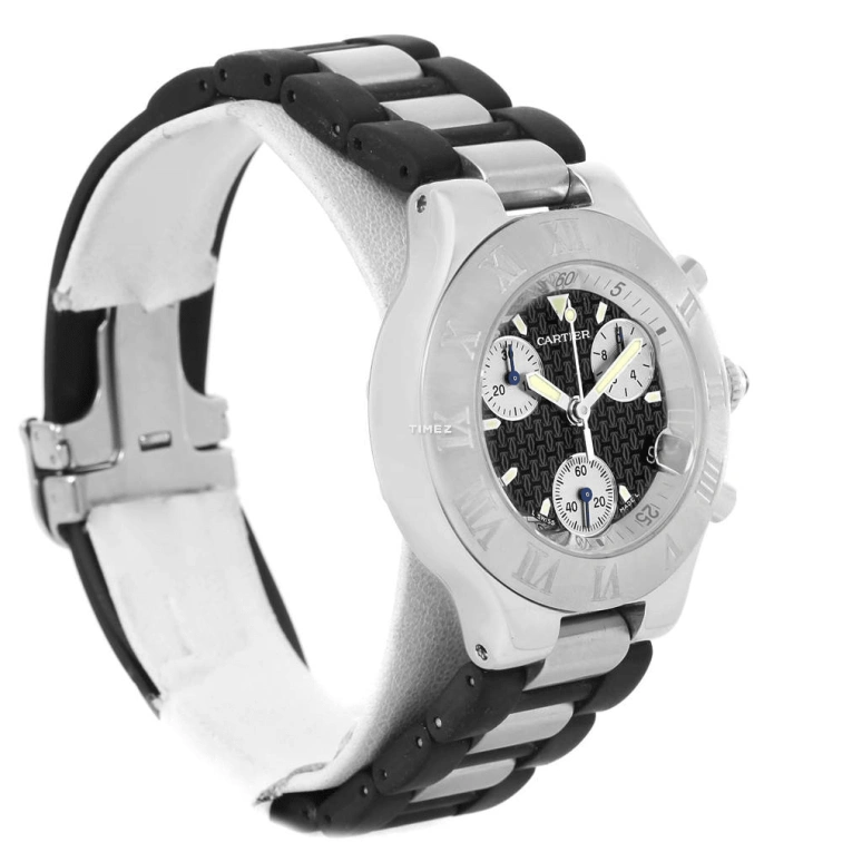 Cartier,21 Chronoscaph 43.80mm,43.80mm,Stainless Steel,Black,Quartz,Chronograph,Day,W10125U2