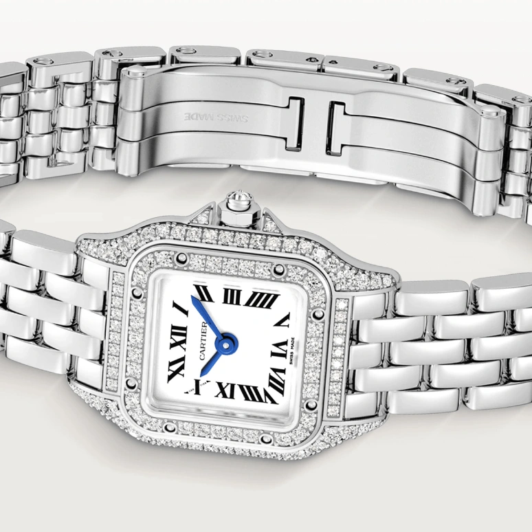 Cartier,Panthère de Cartier 20x25mm,20x25mm,White Gold,Silver,Quartz,Sapphire,Crystal Glass,Square,WJPN0070