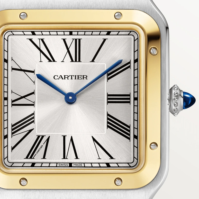 Cartier,Santos de Cartier 46.60x33.90mm,46.60x33.90mm,Stainless Steel,Yellow Gold,Silver,Handwound,36hours,In-house Caliber,W2SA0034