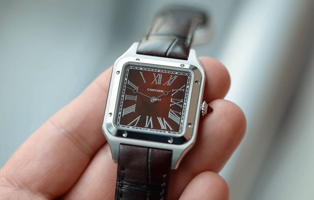 Cartier,Santos de Cartier 31.50x43.50mm,31.50x43.50mm,Platinum,Wine Red,Handwound,Sapphire,Crystal Glass,Square,WGSA0089