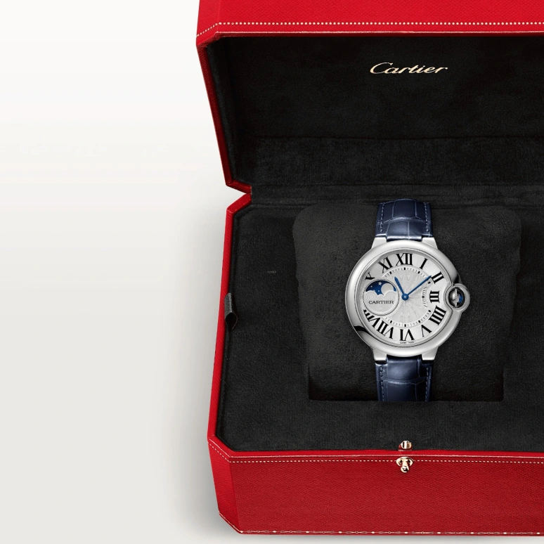 Cartier,Ballon Bleu de Cartier 37.60mm,37.60mm,Stainless Steel,Silver,Automatic,Moonphase,Sapphire,Crystal Glass,WSBB0029