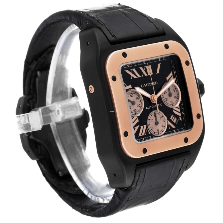 Cartier,Santos de Cartier 46.65x41.65mm,46.65x41.65mm,Rose Gold,Stainless Steel,Titanium Gold,Black,Automatic,Chronograph,Day,W2020004