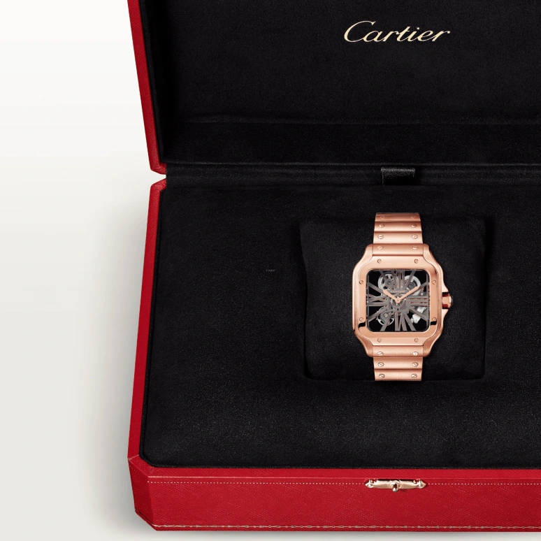 Cartier,Santos de Cartier 39.70mm,39.70mm,Rose Gold,Silver,Handwound,72hours,In-house Caliber,WHSA0016