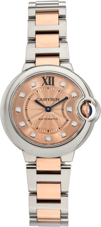 Cartier,Ballon Bleu de Cartier 33mm,33mm,Stainless Steel,Rose Gold,Rose Gold,Automatic,Sapphire,Crystal Glass,Round,WE902053