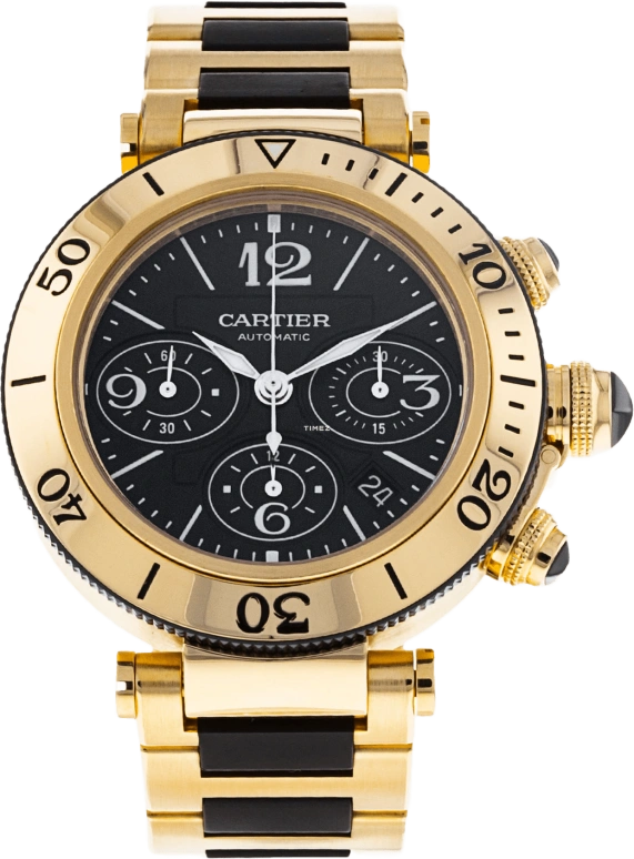 Cartier,Pasha de Cartier 42mm,42mm,Yellow Gold,Rubber,Black,Automatic,Chronograph,Day,W301970M