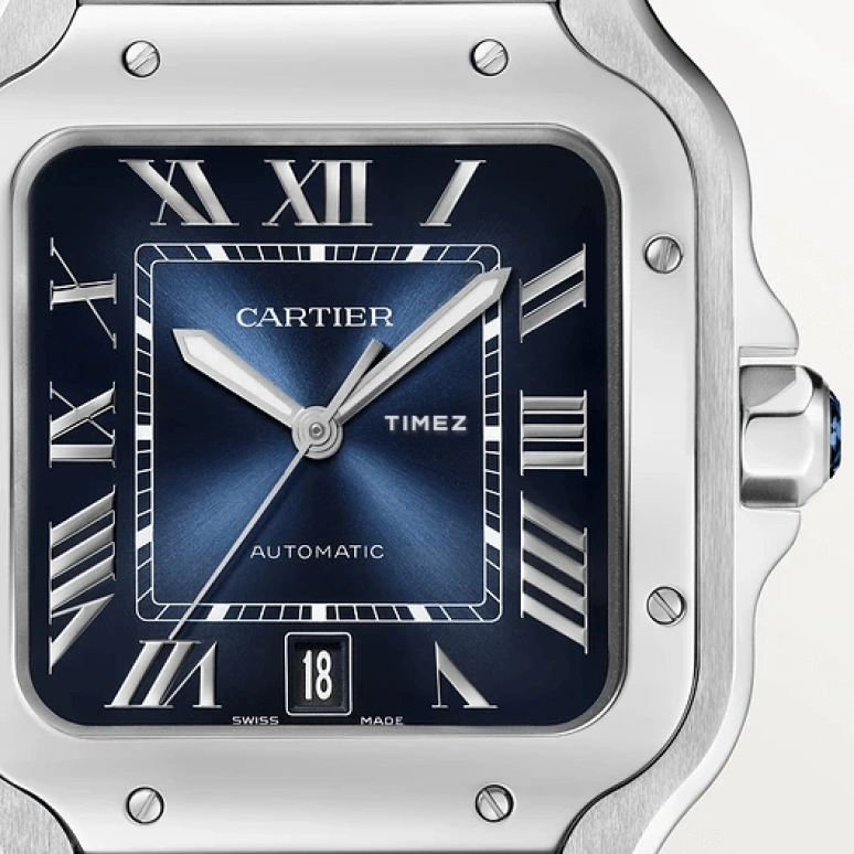 Cartier,Santos de Cartier 47.50x39.80mm,47.50x39.80mm,Stainless Steel,Blue,Gradient,Automatic,Day,Sapphire,Crystal Glass,WSSA0071