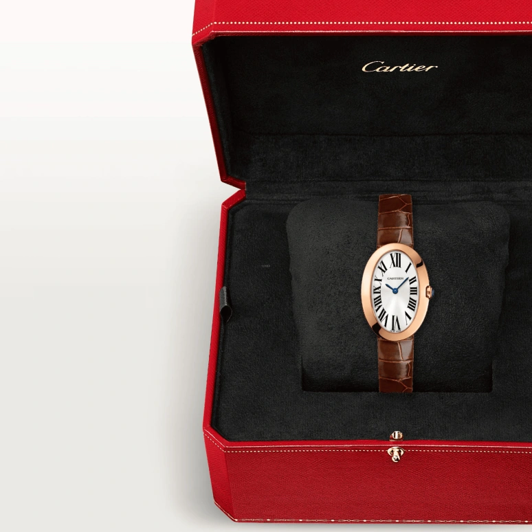 Cartier,Baignoire 31.60x23.10mm,31.60x23.10mm,Rose Gold,Silver,Quartz,Sapphire,Crystal Glass,Oval,W8000007