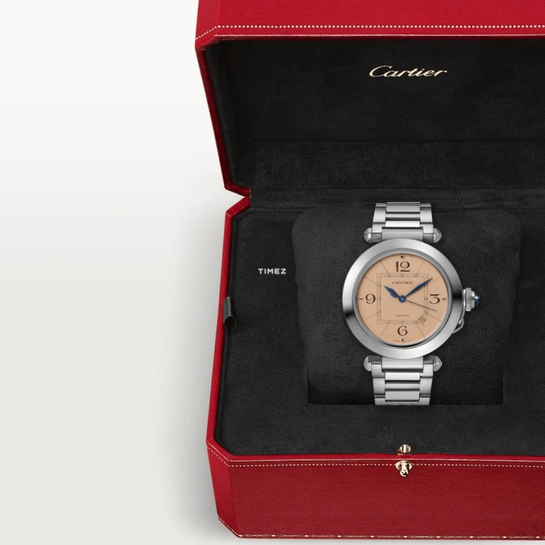 Cartier,Pasha de Cartier 41mm,41mm,Stainless Steel,Salmon,Automatic,Day,42hours,WSPA0040