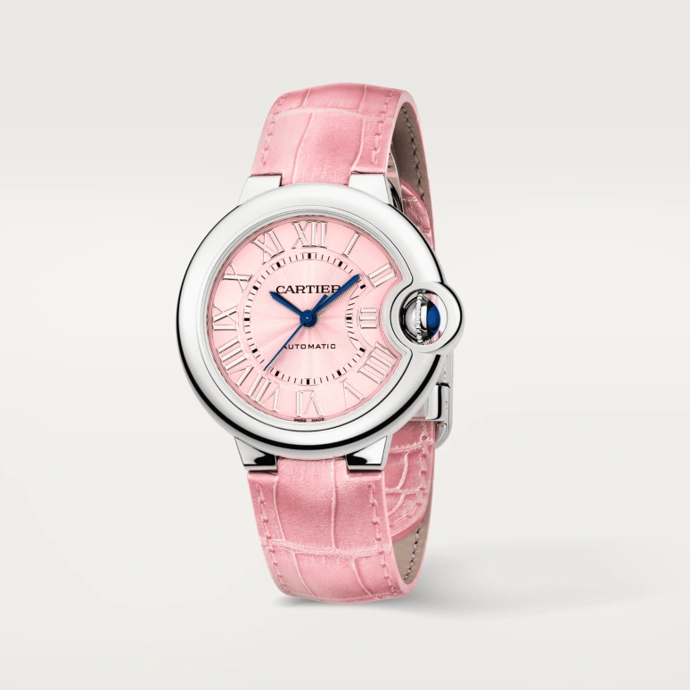 Cartier,Ballon Bleu de Cartier 33mm,33mm,Stainless Steel,Pink,Automatic,Sapphire,Crystal Glass,Round,WSBB0031