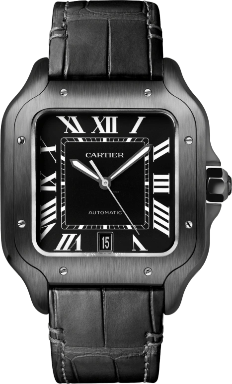 Cartier,Santos de Cartier 39.80mm,39.80mm,Stainless Steel,Black,Automatic,Day,42hours,WSSA0039