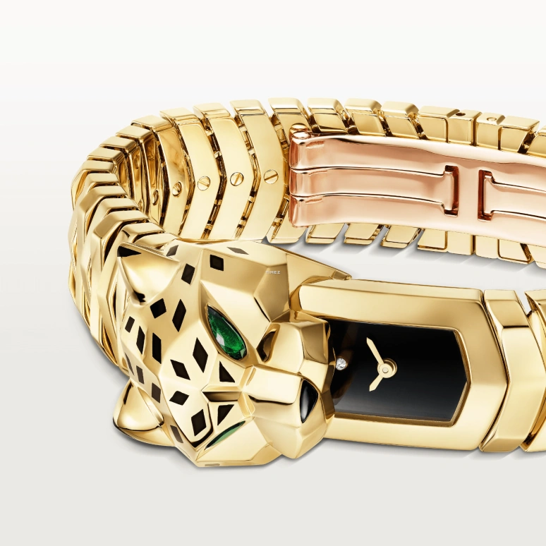Cartier,Panthère de Cartier 38.20x15.20mm,38.20x15.20mm,Yellow Gold,Black,Quartz,Sapphire,Crystal Glass,Other,HPI01739