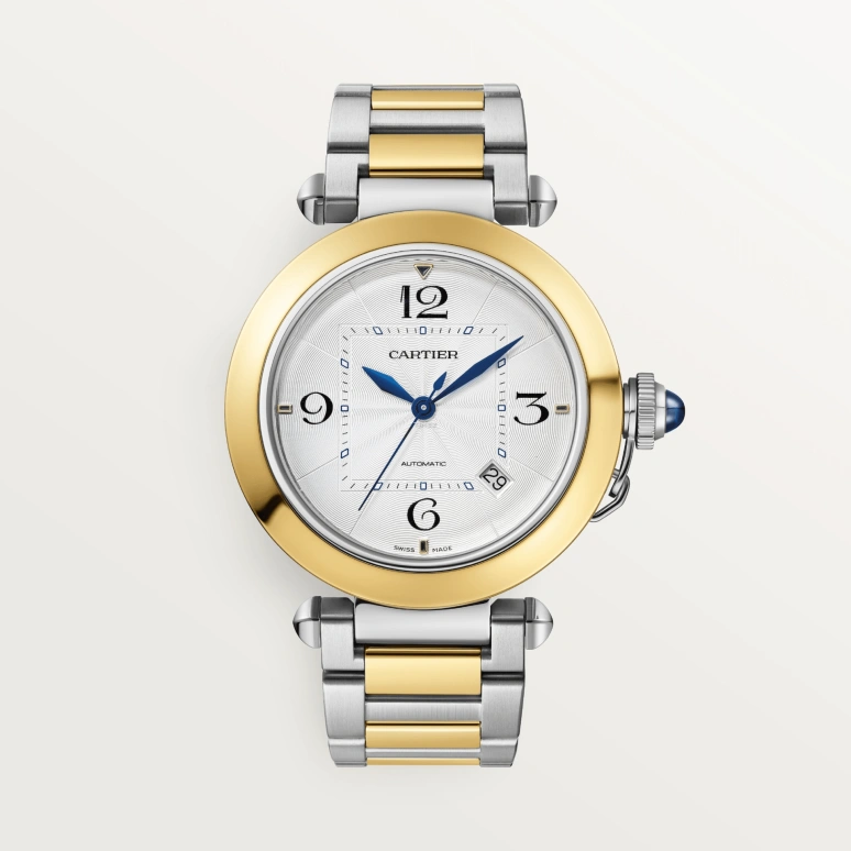 Cartier,Pasha de Cartier 41mm,41mm,Stainless Steel,Yellow Gold,Silver,Automatic,Day,42hours,W2PA0009