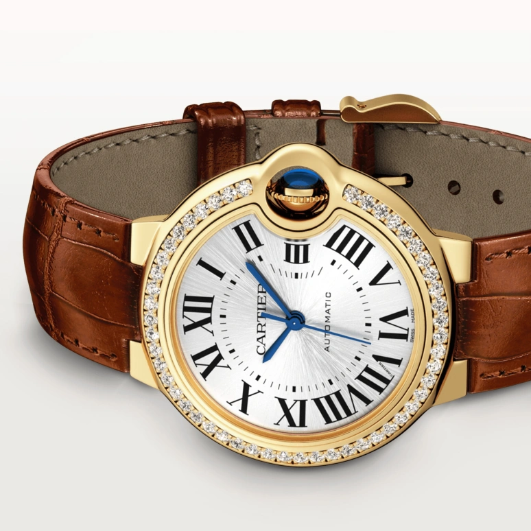 Cartier,Ballon Bleu de Cartier 33mm,33mm,Yellow Gold,Silver,Automatic,Sapphire,Crystal Glass,Round,WJBB0040