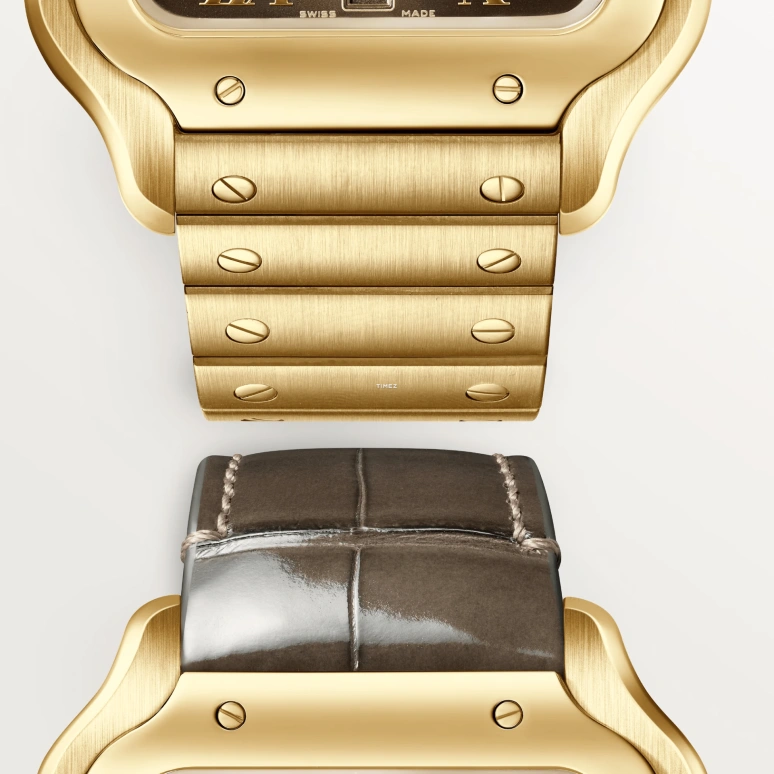 Cartier,Santos de Cartier 39.80mm,39.80mm,Yellow Gold,Brown,Gradient,Automatic,Day,Sapphire,Crystal Glass,WGSA0095