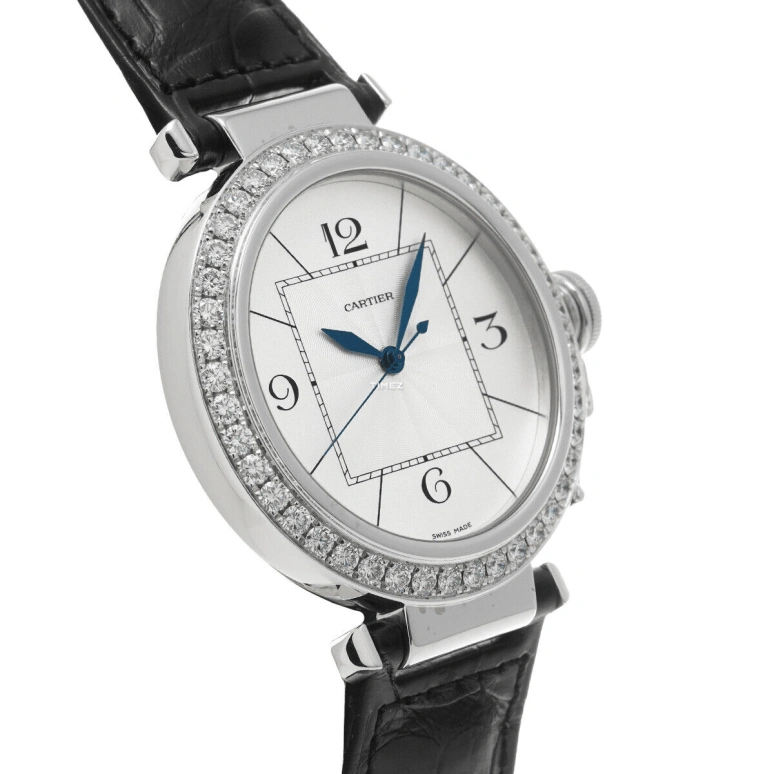 Cartier,Pasha de Cartier 42mm,42mm,White Gold,Silver,Automatic,Sapphire,Crystal Glass,Round,WJ118751