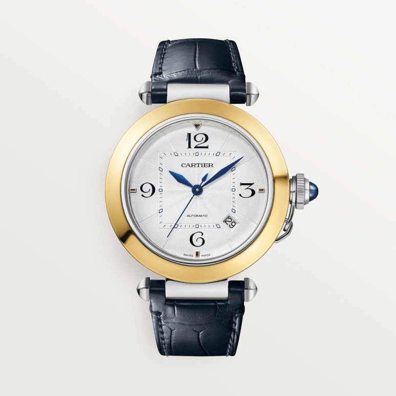 Cartier,Pasha de Cartier 41mm,41mm,Stainless Steel,Yellow Gold,Silver,Automatic,Day,42hours,W2PA0009